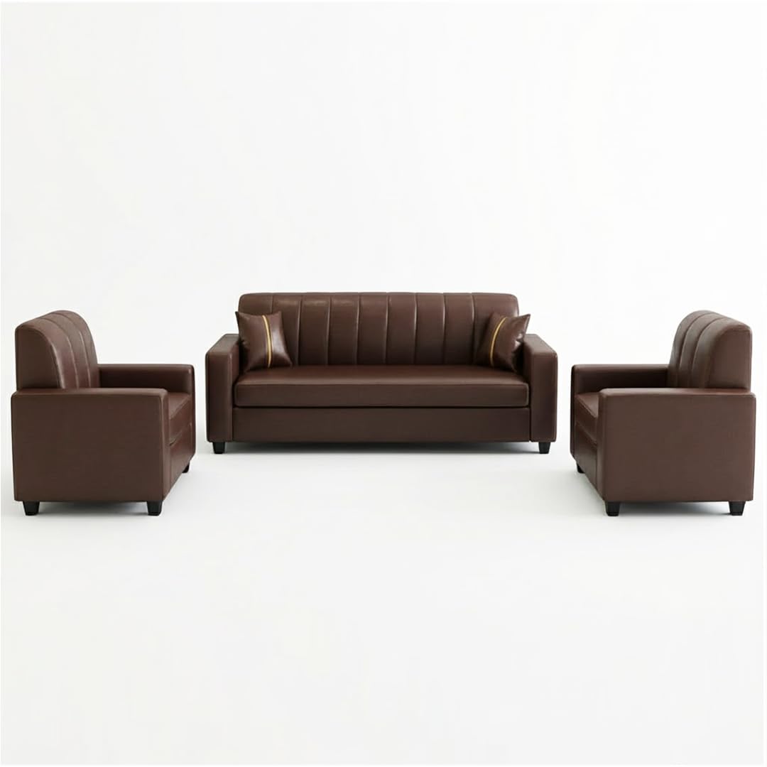 FURNY Cosmos 5 Seater Leatherette 3+1+1 Sofa Set - Image 4