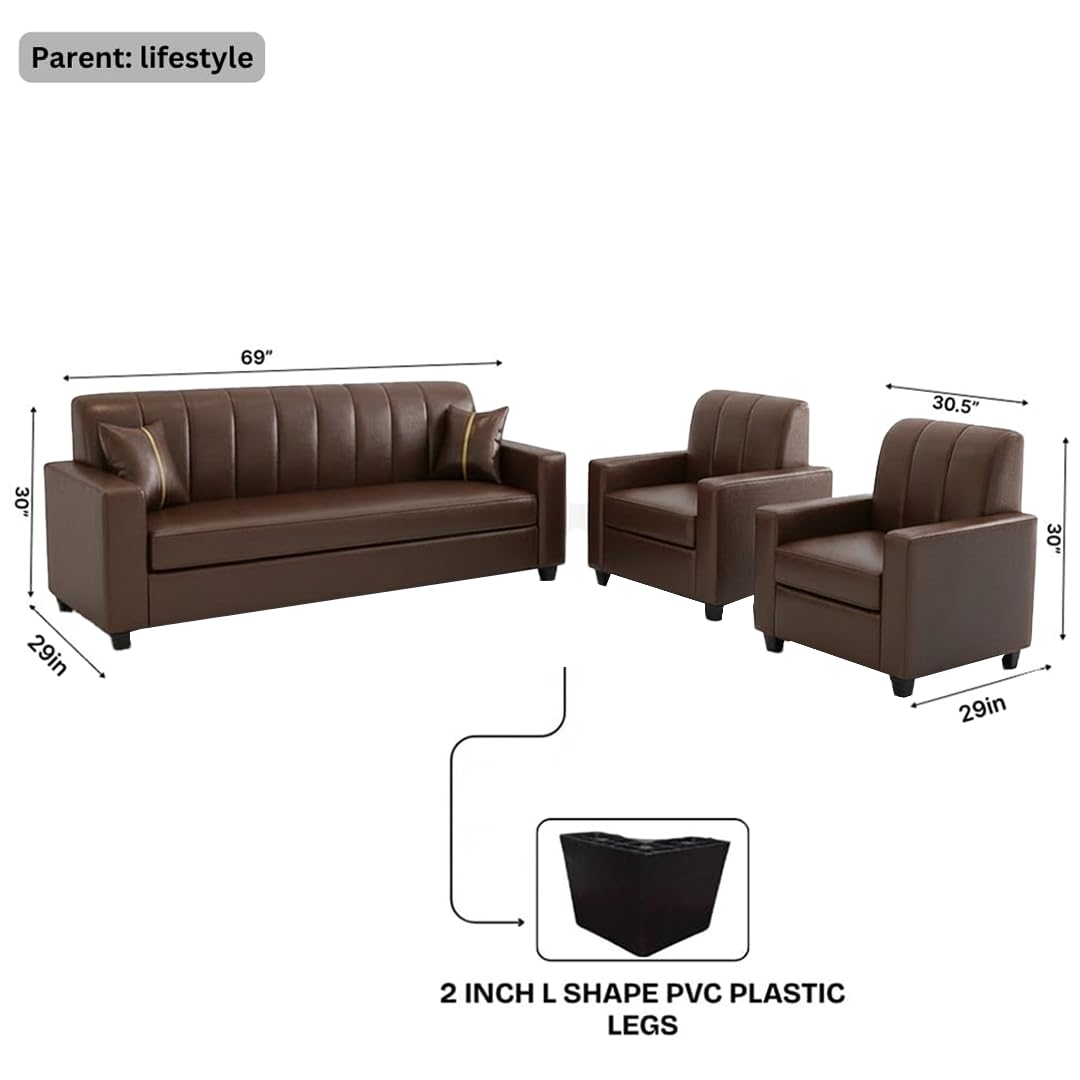 FURNY Cosmos 5 Seater Leatherette 3+1+1 Sofa Set - Image 2