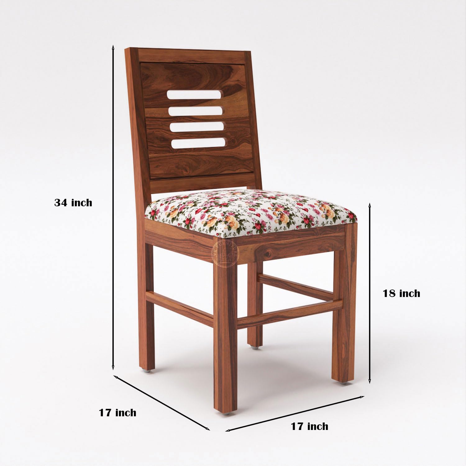 VK Furniture Sheesham Solid Wood 4 Seater Dining Table Set of Four with 4 Print Cushion Chairs for Dinner Hall Kitchen - Image 4